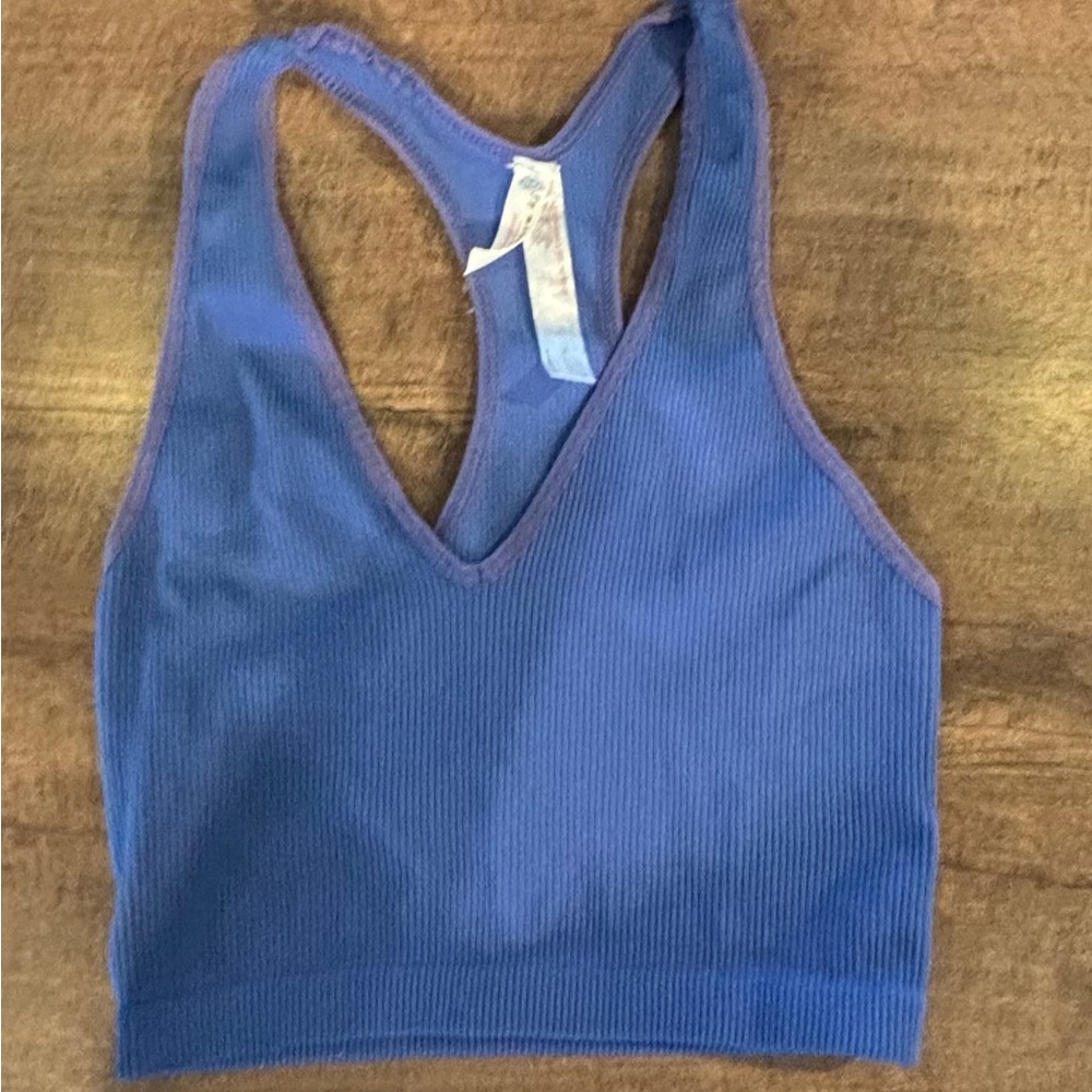 FP Movement by Free People Ribbed V-Neck Racerback Tank in Periwinkle Blue